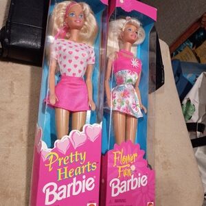 Barbie Pretty Hearts and Flower Fun Dolls - Pink and White Vintage